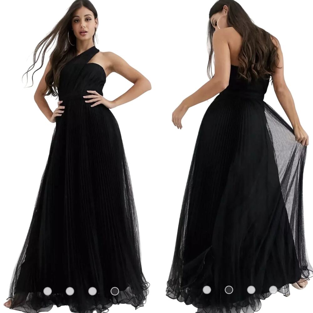 ASOS Tulle Draped One Shoulder Gown Wired Hem Maxi Dress Black NEW Womens 6 Tall